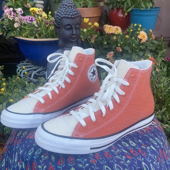 New Rusty Orange Two Tone Converse CTAS Hi Top Sneakers - Picture 10 of 16